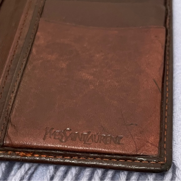 YSL• VTG Leather Pocket Secretary Wallet & Wool/Cashmere Scarf Accessory Bundle - Picture 7 of 10